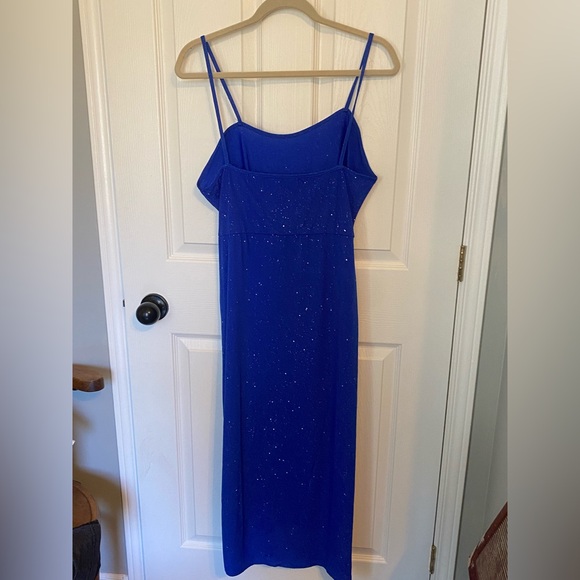 Vibrant Blue Sparkling Thin Strap Cocktail Dress Poly Blend SHEIN Sz XL/12 - Picture 3 of 9